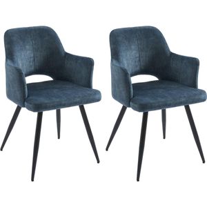 Set van 2 stoelen met armleuningen van stof en zwart metaal - Blauw - KADIJA