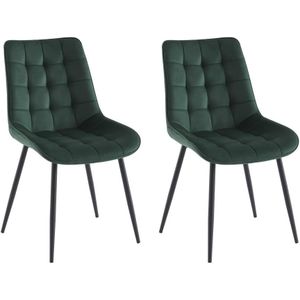 Set van 2 gestoffeerde stoelen - Velours en zwart metaal - Groen - OLLUA