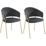 Set van 2 stoelen van velours en goudkleurig metaal - Grijs - MADOLIA - van Pascal Morabito
