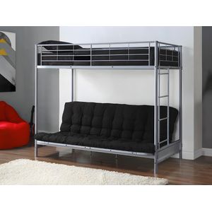 Hoogslaper 90 x 190 cm - Met uitklapbare bank - Metaal - Zilver + Zwart Futon - MODULO V