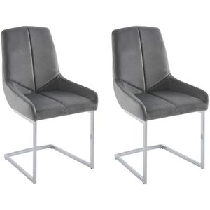 Set van 2 stoelen van velours en metaal - Grijs - BERLONA L 53 cm x H 96 cm x D 58 cm