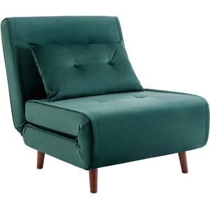 Vente-unique Slaapfauteuil van spargroen velours URIBIA L 77.5 cm x H 81 cm x D 91 cm