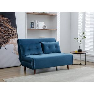 Vente-unique Tweezitsslaapbank van nachtblauw velours URIBIA L 121 cm x H 81 cm x D 91 cm