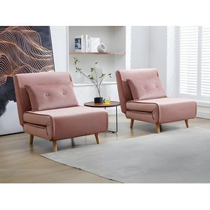 Slaapfauteuil van poederroze velours URIBIA