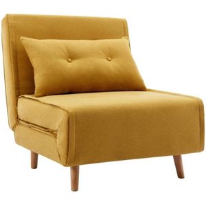 Vente unique Slaapfauteuil van mosterdgele stof URIBIA x H 81 x D 91