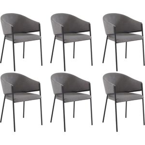 Set van 6 stoelen met stoffen en metalen armleuningen - Grijs - ORDIDA - van Pascal Morabito