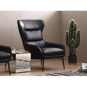 Vente-unique Fauteuil van zwart buffelleder DINNIA L 69 cm x H 95 cm x D 95 cm