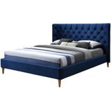 Bed 140 x 190 cm met hoofdbord met capitonnage - Velours - Koningsblauw - ENODI