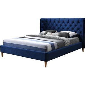 Bed 140 x 190 cm met hoofdbord met capitonnage - Velours - Koningsblauw - ENODI
