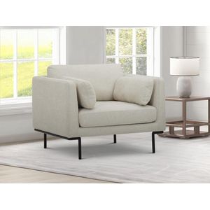 Beige fauteuil van stof met metalen poten ISABELLA van Maison Céphy