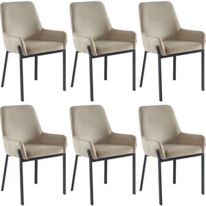 Set van 6 stoelen met fluweel en metalen armleuningen - Beige - CAROLONA - van Pascal Morabito