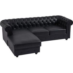 Chesterfield-hoekbank met hoek links van zwart leer TOLEDO L 228 cm x H 72 cm x D 163 cm