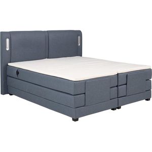 Palacio Set boxspring + hoofdbord met ledlampjes + elektrische relaxbedbodems + matras + topmatras - 2 x 80 x 200 cm - Blauwe stof - ASTEMI van PALACIO L 214 cm x H 122 cm x D 181 cm