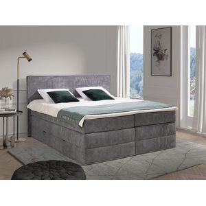 Palacio Set boxspring met hoofdeinde + bedbodems met opbergruimte + matras + dekmatras - 2 x 80 x 200 cm - Grijs ribfluweel - IVOLOS van PALACIO L 210 cm x H 120 cm x D 176 cm