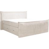 Set boxspring met hoofdeinde + bedbodems met opbergruimte + matras + dekmatras - 2 x 80 x 200 cm - Ivoorwit ribfluweel - RHODA van PALACIO