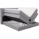 Set boxspring met hoofdbord + bedbodems met opbergruimte + matras + dekmatras - 160 x 200 cm - Lichtgrijze stof - PERAMA van PALACIO