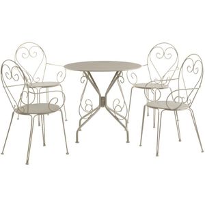 Tuineethoek van gietijzer: een tafel en 4 opstapelbare fauteuils - Beige - GUERMANTES