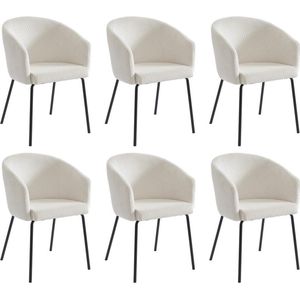 PASCAL MORABITO Set van 6 stoelen met armleuningen van ribfluweel en metaal - Crèmewit - MORONI van Pascal MORABITO L 56.5 cm x H 79 cm x D 58.5 cm