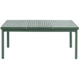 Tuineethoek van aluminium: een uitschuifbare tafel 180/240 cm en 8 opstapelbare fauteuils met armleuningen van acaciahout - Amandelgroen - NAURU