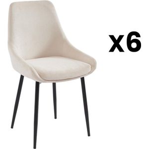 Set van 6 stoelen van ribfluweel en metaal - Crèmewit - MASURIE L 49 cm x H 85.5 cm x D 56 cm