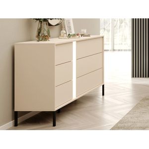 Vente-unique Ladekast met 6 lades - Met ledlampjes - Beige - ELYNIA L 137.3 cm x H 81.4 cm x D 39.5 cm
