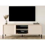 TV-meubel met 2 deuren en 2 vakken met LED's - Beige - ELYNIA