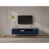 Tv-meubel met 2 deuren, 2 laden en 2 nissen van mdf en staal - Blauw en goudkleurig - YESINIA