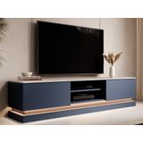 Tv-meubel met 2 lades en 2 nissen met ledverlichting - Mdf - Blauw met wit marmereffect - DEVIKA - van Pascal Morabito
