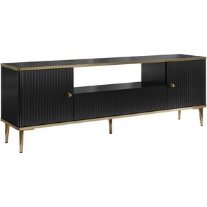 Tv-meubel met 2 deuren, 1 lade en 1 nis van mdf en staal - Zwart en goudkleurig - SINEAD - van Pascal Morabito