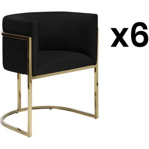 Set van 6 stoelen met armleuningen - Velours en roestvrij staal - Zwart en goudkleurig - PERIA - van Pascal Morabito
