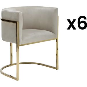 Set van 6 stoelen met armleuningen - Velours en roestvrij staal - Beige en goudkleurig - PERIA - van Pascal Morabito