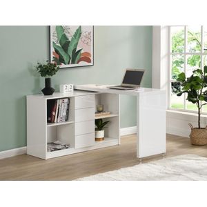 Uitschuifbaar bureau met draaibaar blad in 360° - Mdf - Wit gelakt - PAVELO