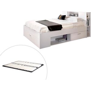 Vente-unique - Bett mit Kopfteil, Stauraum & Schubladen + Lattenrost - 140 x 190 cm - Weiß - leandre