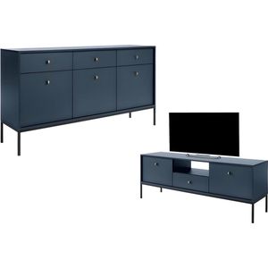 Set blauwe buffetkast en tv-meubel - Eigentijdse woonkamer BOGDAN L 154 cm x H 83 cm x D 39 cm