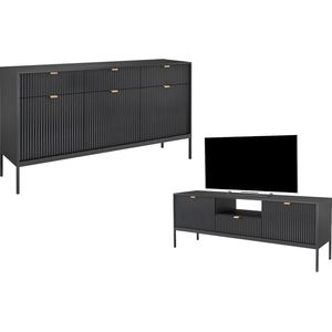 Set zwarte buffetkast en tv-meubel - Eigentijdse woonkamer LIOUBA L 154 cm x H 83 cm x D 39 cm