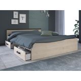 Bed met opbergruimte 140 x 190 cm - 2 laden en 1 nis - Kleur: naturel + bedbodem - PABLO