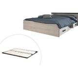 Bed met opbergruimte 140 x 190 cm - 2 laden en 1 nis - Kleur: naturel + bedbodem - PABLO