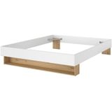 Bed met lade en opbergvak - 160 x 200 cm - Kleuren: Wit en houtlook + Bedbodem - MISTA