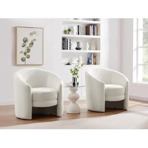 Ronde draaibare fauteuil van witte boucléstof RUOTO L 82 cm x H 82 cm x D 80 cm