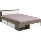 Bed met opbergruimte - 140 x 200 cm - Kleuren: Taupe en wit + Bedbodem - DEBAR