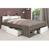 Bed met opbergruimte 160 x 200 cm - Kleuren: Taupe en wit + Bedbodem - DEBAR