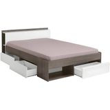 Bed met opbergruimte 160 x 200 cm - Kleuren: Taupe en wit + Bedbodem - DEBAR