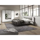 Bed met hangende nachtkastjes - 160 x 200 cm - Met ledverlichting - Grijs en wit + Bedbodem - SEGOLA