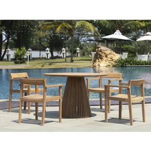 MYLIA Tuineethoek van teakhout: 1 tafel + 4 stoelen - Licht naturel - TRIANI L 120 cm x H 75 cm x D 120 cm