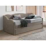 Uitschuifbare slaapbank 2 x 90 x 190 cm - Velours - Beige + matras - LENVIA L 207 cm x H 81.2 cm x D 96.5 cm