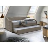 Uitschuifbare slaapbank 2 x 90 x 190 cm - Velours - Beige + matras - LENVIA L 207 cm x H 81.2 cm x D 96.5 cm