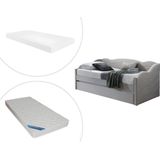 Uitschuifbare slaapbank 2 x 90 x 190 cm - Velours - Beige + matras - LENVIA L 207 cm x H 81.2 cm x D 96.5 cm