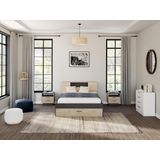 Bed met hoofdeinde met opbergruimte en lades - 160 x 200 cm - Kleur: naturel en antraciet + nachtkastjes - LEANDRE