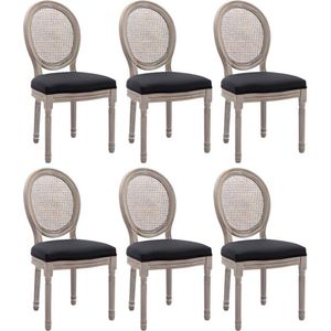 Set van 6 stoelen - Riet, stof & rubberhout - Zwart - ANTOINETTE L 49 cm x H 95 cm x D 57.5 cm