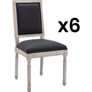 Set van 6 stoelen van stof en heveahout - Zwart - AMBOISETTE L 50 cm x H 95 cm x D 60 cm
